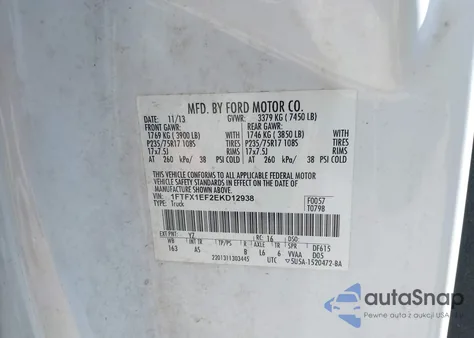 2014 Ford F-150 Xl from USA, damaged, VIN 1FTFX1EF2EKD12938